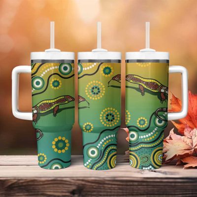 Goanna Aboriginal-Style Dot Artwork Custom Stanley Quencher 40Oz Stainless Steel Tumbler With Handle
