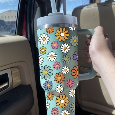 Groovy Flowers Custom Stanley Quencher 40Oz Stainless Steel Tumbler