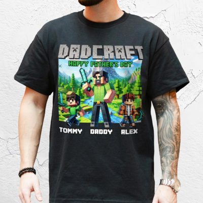 Custom Name Dadcraft T-Shirt, Funny Minecraft Shirt for Gamer Dad, Streamer Dad, Matching Dad and Son Minecraft Father's Day T-Shirt