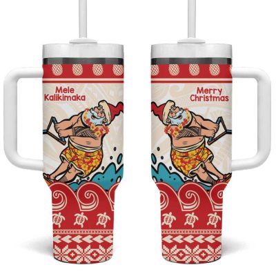 Mele Kalikimaka Hawaii Waterskiing Santa Tropical Custom Stanley Quencher 40Oz Stainless Steel Tumbler With Handle