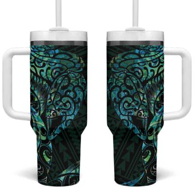 New Zealand Eel Tuna Aotearoa Maori With Paua Shell Turquoise Custom Stanley Quencher 40Oz Stainless Steel Tumbler With Handle
