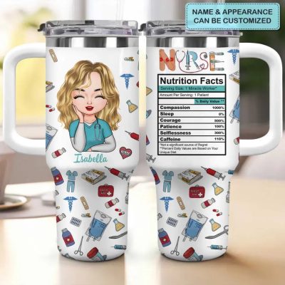 Nurse Nutrition Facts Custom Stanley Quencher 40Oz Stainless Steel Tumbler With Handle