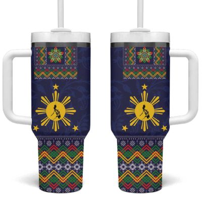 Philippines Merry Christmas Maligayang Pasko With Parol And Xmas Barong Custom Stanley Quencher 40Oz Stainless Steel Tumbler With Handle