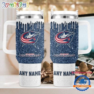Rhinestone Bling Columbus Blue Jackets Nhl Sports Custom Stanley Quencher 40Oz Stainless Steel Tumbler With Handle