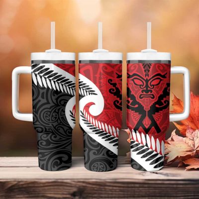 Silver Fern Koru Swirls With Maori Ta Moko Custom Stanley Quencher 40Oz Stainless Steel Tumbler With Handle