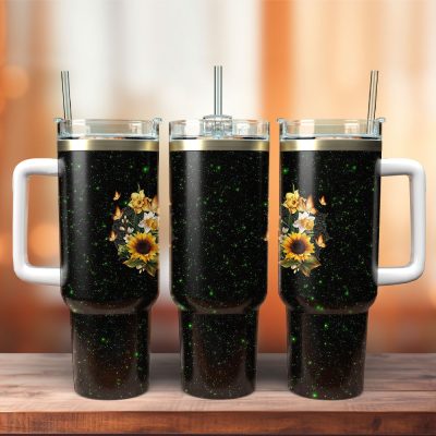 Sunflower Custom Stanley Quencher 40Oz Stainless Steel Tumbler With Handle