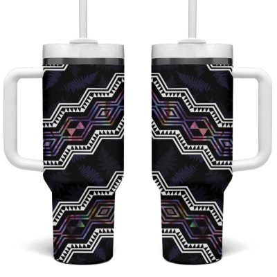 Taniko Aotearoa Mix Paua Shell Niho Taniwha Lilac Glitter Custom Stanley Quencher 40Oz Stainless Steel Tumbler With Handle