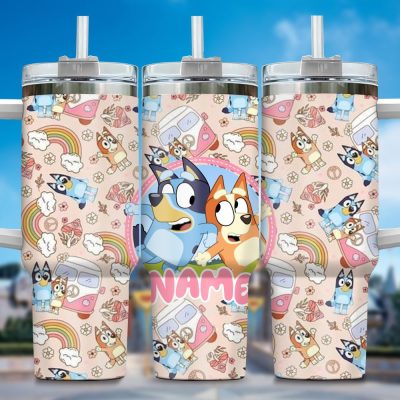 The Family Bluey Cartoon Custom Stanley Quencher 40Oz Stainless Steel Tumbler With Handle