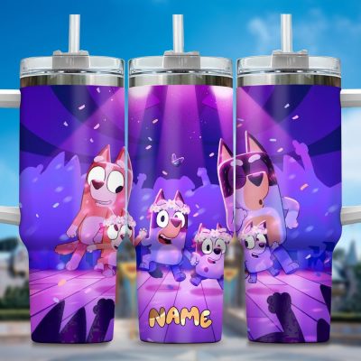The Family Bluey Cartoon Custom Stanley Quencher 40Oz Stainless Steel Tumbler With Handle