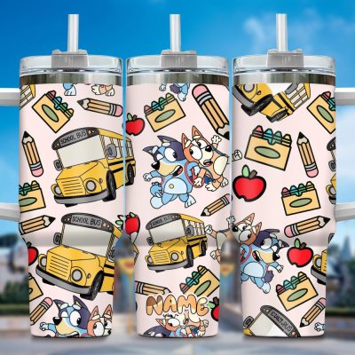 The Family Bluey Cartoon Custom Stanley Quencher 40Oz Stainless Steel Tumbler With Handle