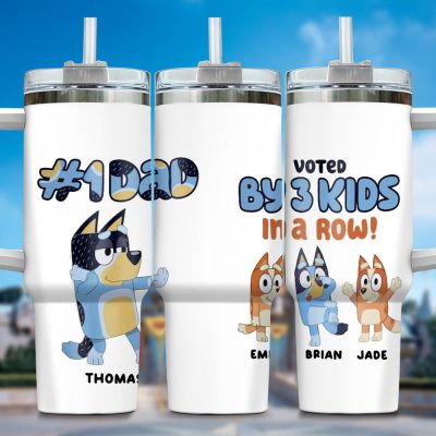 The Family Bluey Cartoon Custom Stanley Quencher 40Oz Stainless Steel Tumbler With Handle