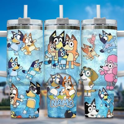 The Family Bluey Cartoon Custom Stanley Quencher 40Oz Stainless Steel Tumbler With Handle