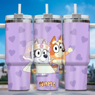 The Family Bluey Cartoon Custom Stanley Quencher 40Oz Stainless Steel Tumbler With Handle