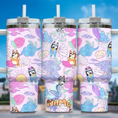 The Family Bluey Cartoon Custom Stanley Quencher 40Oz Stainless Steel Tumbler With Handle