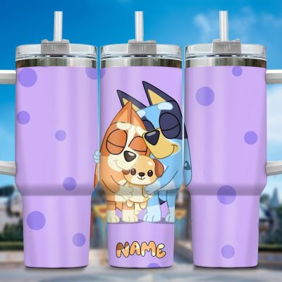 The Family Bluey Cartoon Custom Stanley Quencher 40Oz Stainless Steel Tumbler With Handle