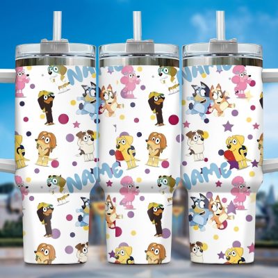 The Family Bluey Cartoon Custom Stanley Quencher 40Oz Stainless Steel Tumbler With Handle