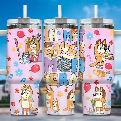 The Family Bluey Cartoon Custom Stanley Quencher 40Oz Stainless Steel Tumbler With Handle