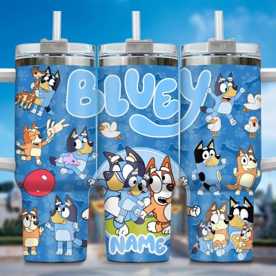 The Family Bluey Cartoon Custom Stanley Quencher 40Oz Stainless Steel Tumbler With Handle