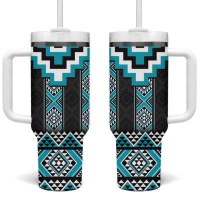 Turquoise Taniko Aotearoa Niho Taniwha Mix Poutama Custom Stanley Quencher 40Oz Stainless Steel Tumbler With Handle