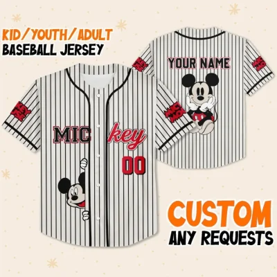 Personalize Disney Vintage Mickey Striped, Custom Name Stripe Line Color Baseball Jersey For Baseball Fan Custom Number Baseball Team Jersey