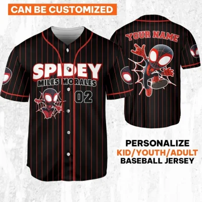 Personalize Spidey Miles Morales Red Black, Personalized Collection Jersey, Disney Jersey, Gift For Kids, Toy Storys Fans, Baseball Teams