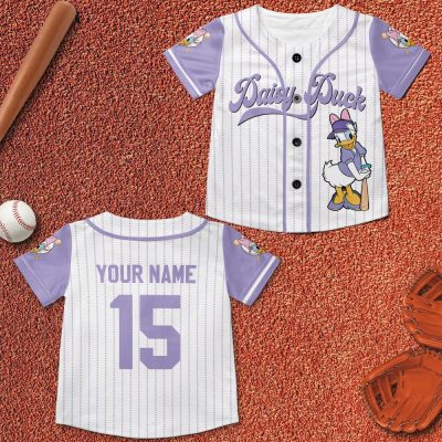 Custom Name Daisy Duck Baseball Jersey Men Women Short Sleeve Jersey Disney Baseball Jersey Casual Sports Baseball Jersey
