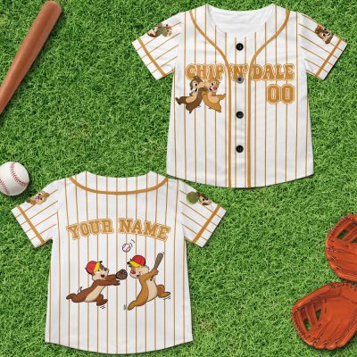 Chip 'N' Dale Striped Brown Baseball Jersey Custom Name Disney Baseball Jersey Men Women Short Sleeve Top Fashion Shirts