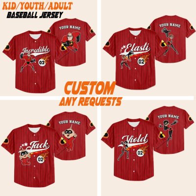 Personalize Incredible Family Red Black, Adult Disney Baseball Jersey Sports Outfits Cute Gifts For Fans Disney