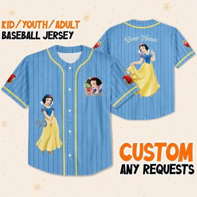 Personalize Princess Snow Blue White, Snow White And Seven Dwarfs Baseball Jersey Family, Disneyland Princess Birthday Gift Disney Girl Trip
