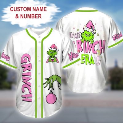Personalized Pink Grinch Christmas, In My Grinch Era Baseball Jersey