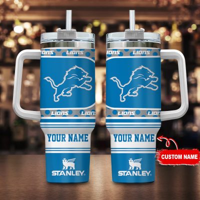 Detroit Lions Nfl Custom Stanley Quencher 40Oz Stainless Steel Tumbler With Handle