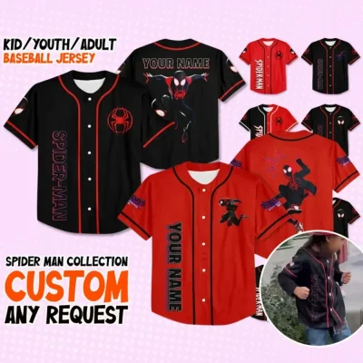 Custom Spider Man Across The Spider Verse Baseball Jersey Team, Choose Style, Personalized Collection Jersey, Disney Baseball Team Outfit