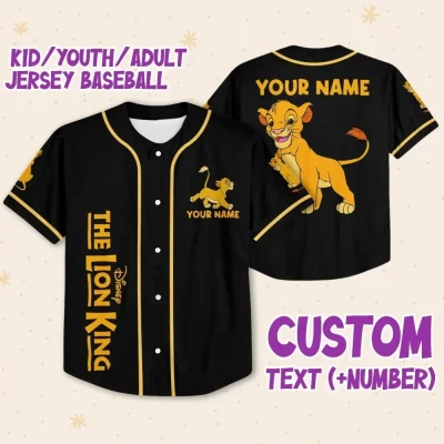 Personalize The Lion King Simba Lovely Black Custom Kids, Youth, Adult Disney Baseball Jersey Sports Outfits Cute Gifts For Fans Disney