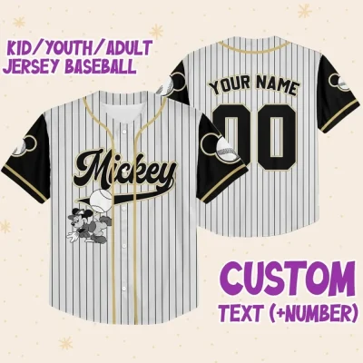 Personalize Disney Mickey Baseball Black, Custom Kid Youth Adult Disney Jersey, Mickey Mouse Jersey, Baseball Jersey, Gift For Disney Fans