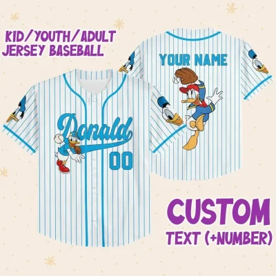 Personalize Disney Donald Duck Baseball Custom Kid Youth Adult Disney Jersey Donald Duck Jersey, Disney Baseball Jersey Gift For Disney Fans