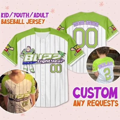 Custom Toy Story Buzz Lightyear Green Standing Personalized Text Jersey, Disney Baseball Jersey, Gift For Toy Storys Fans, Baseball Teams