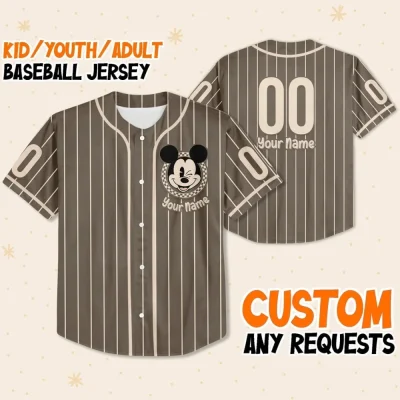 Personalize Retro Disney Mickey Jersey, Vintage Mickey Custom Name Custom Kid, Youth, Adult Disney Baseball Jersey Custom Disney Mickey Gift