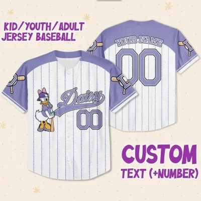 Custom Purple Daisy, Custom Name Disney Game Day Jersey, Daisy Baseball Jersey, Gift For Baseball Fans, Matching Outfit For Baseball Lovers