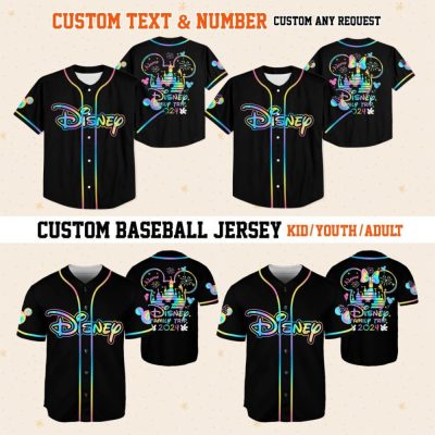 Custom Disney Family Trip Simple Mickey And Minnie Rainbow Custom Name Disney Kid Adult Toddler Baseball Jersey Disney Family Matching Oufit