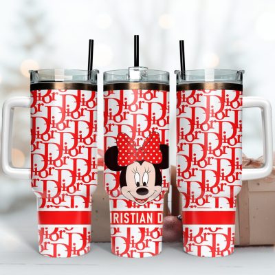 Minnie Mouse Dior Logo Custom Stanley Quencher 40Oz Stainless Steel Tumbler With Handle