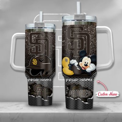 Mlb San Diego Padres Mickey Mouse Custom Stanley Quencher 40Oz Stainless Steel Tumbler With Handle