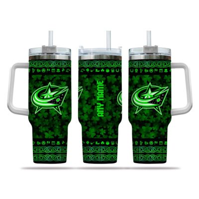Nhl Columbus Blue Jackets Happy St. Patrick #8217;S Day Custom Stanley Quencher 40Oz Stainless Steel Tumbler With Handle