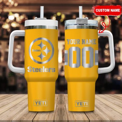 Pittsburgh Steelers Nfl Laser Engraved Effect Custom Stanley Quencher 40Oz Stainless Steel Tumbler With Handle