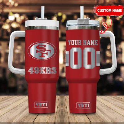 San Francisco 49Ers Nfl Laser Engraved Effect Custom Stanley Quencher 40Oz Stainless Steel Tumbler With Handle