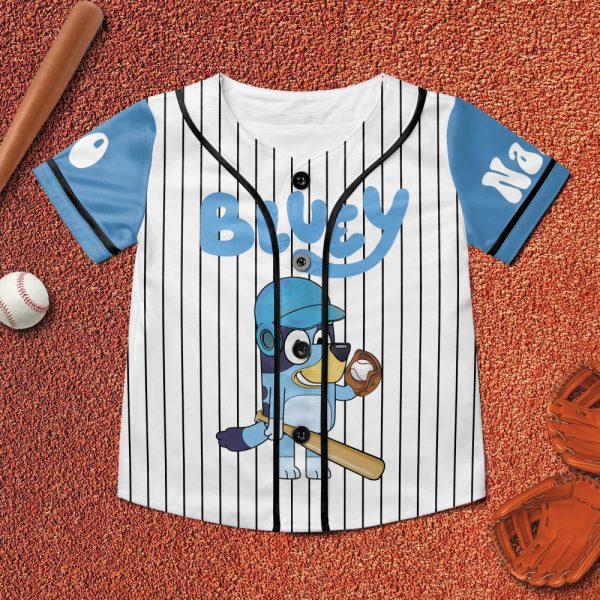 Personalize Disney Bluey Play Baseball, Bluey Birthday Party Shirt, Custom Kid Youth Adult Disney Jersey Bluey Jersey. Baseball Jersey. Gift For Disney Fans