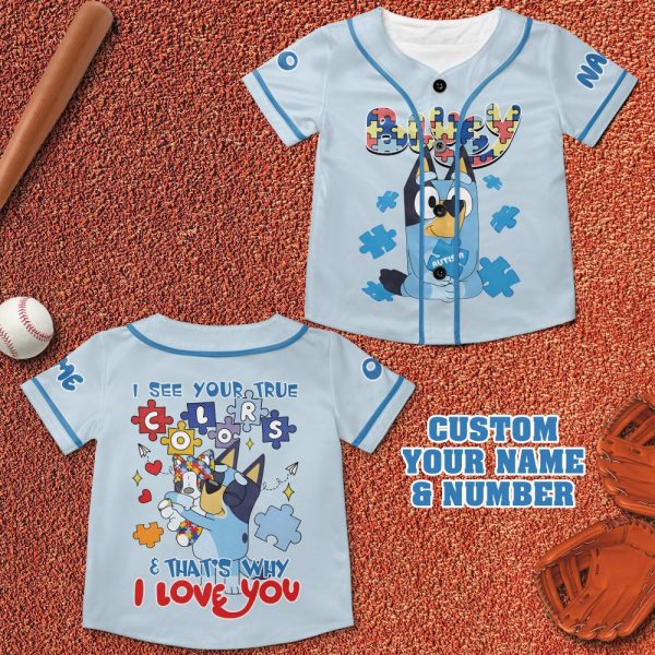 Custom Disney Bluey Play Baseball, Bluey Birthday Party Shirt, Custom Kid Youth Adult Disney Jersey Bluey Jersey, Baseball Jersey, Gift For Disney Fans