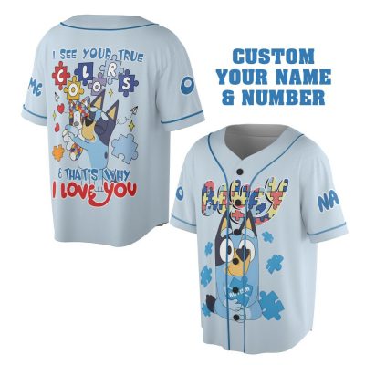 Custom Disney Bluey Play Baseball, Bluey Birthday Party Shirt, Custom Kid Youth Adult Disney Jersey Bluey Jersey, Baseball Jersey, Gift For Disney Fans