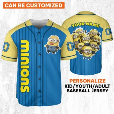 Custom Minions Blue Funny, Personalized Collection Jersey, Disney Jersey, Gift For Kids, Toy Storys Fans, Baseball Teams