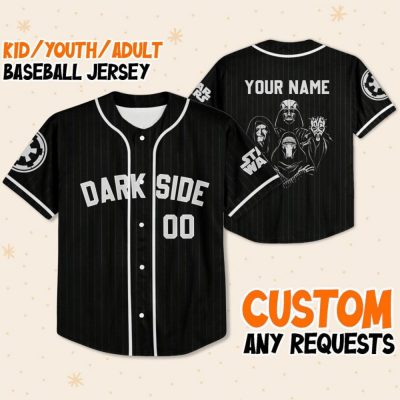 Personalize Disney Star Wars Dark Side Black Striped, Custom Name Kid Adult Matching Baseball Jersey Gift For Star Wars Fans Baseball Outfit