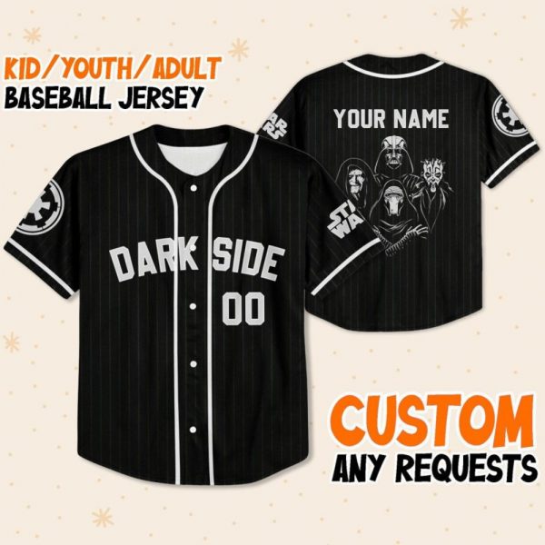 Personalize Disney Star Wars Dark Side Black Striped, Custom Name Kid Adult Matching Baseball Jersey Gift For Star Wars Fans Baseball Outfit
